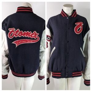 Rare Vintage Varsity Bomber L Otomix Extreme Sports Distressed Wool Leather